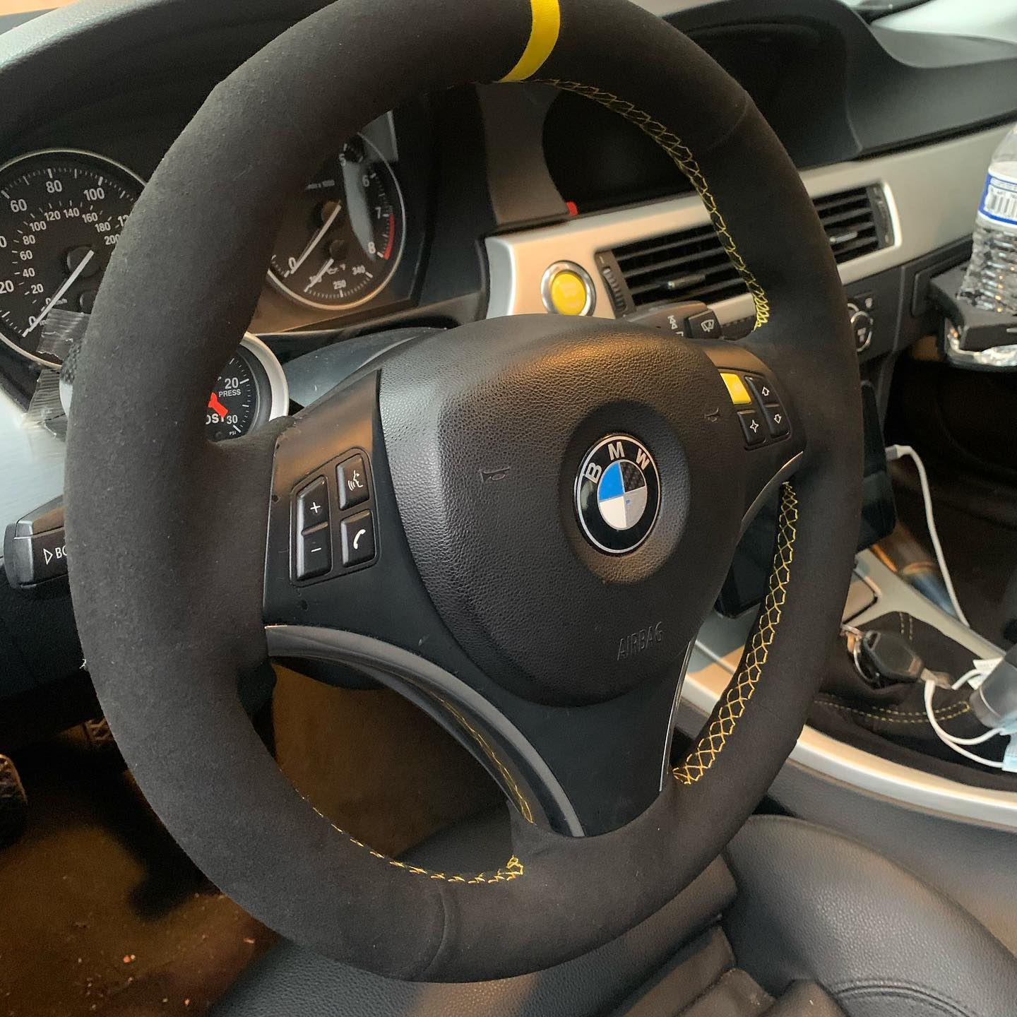 BMW steering wheel and interior detail